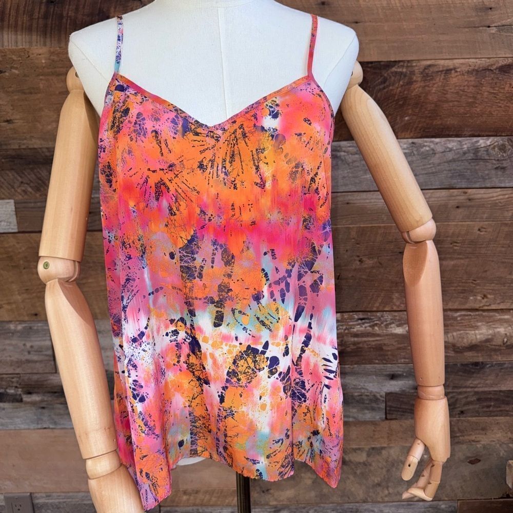 Eyeshadow pleated Tiedye splatter spaghetti strap tank top NWOT SZ M